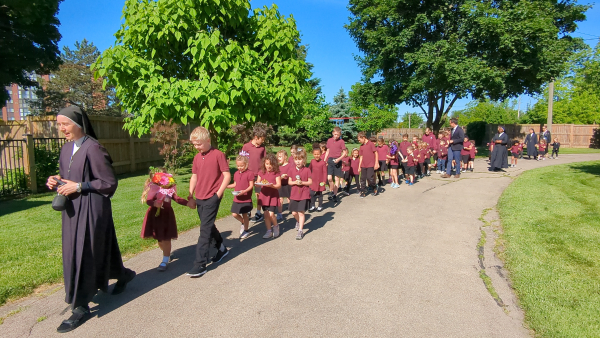 Children walking in a line